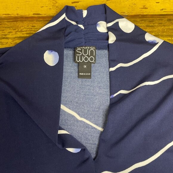 Clara Sun Woo Abstract Dot Stretch Liquid Knit Top Sz 1X Artsy Art to Wear - Picture 3 of 7